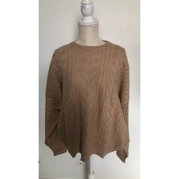 Naadam Open Cable Crewneck Sweater in Caramel - XL - Picture 1 of 5